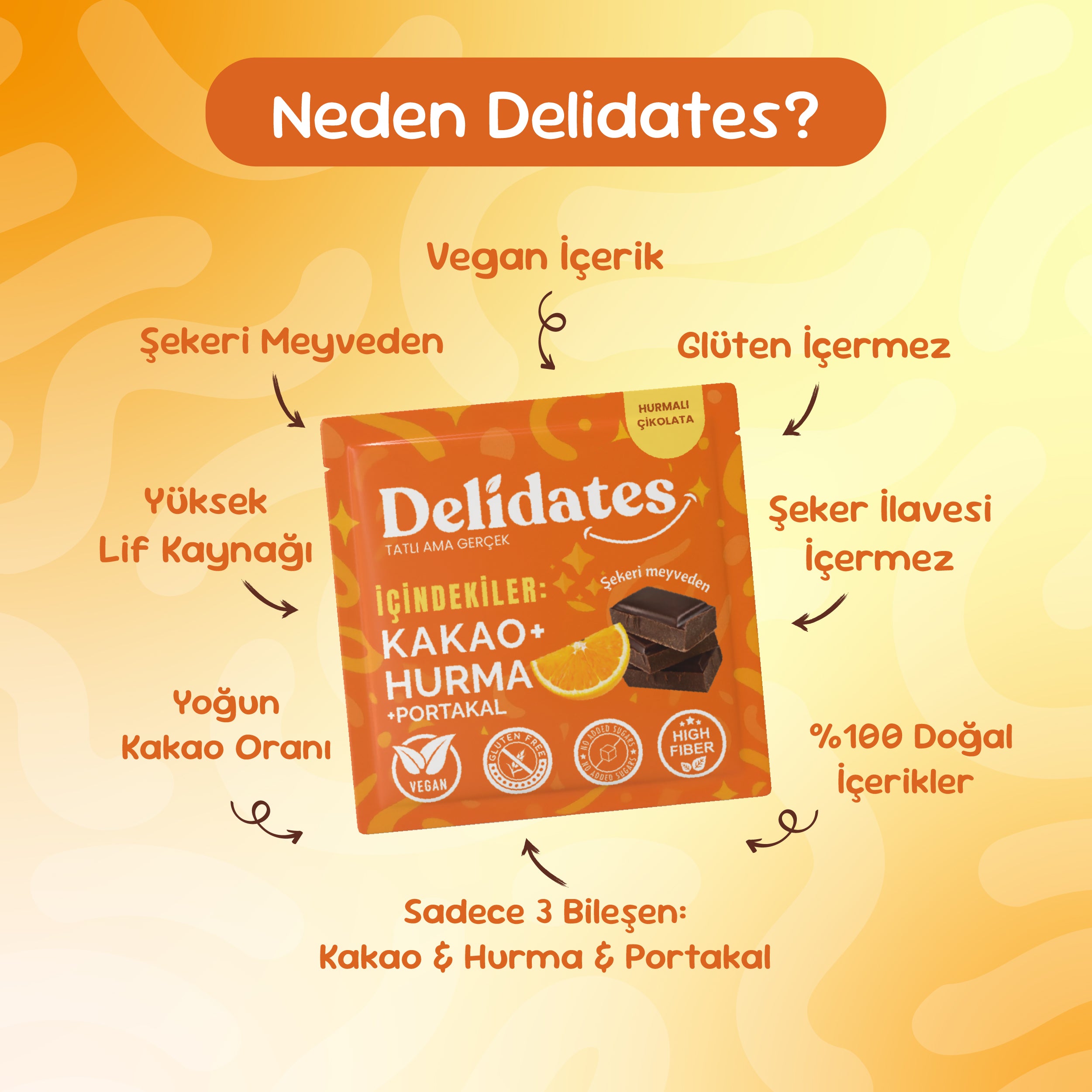 Delidates Portakallı Hurmalı Bitter Çikolata