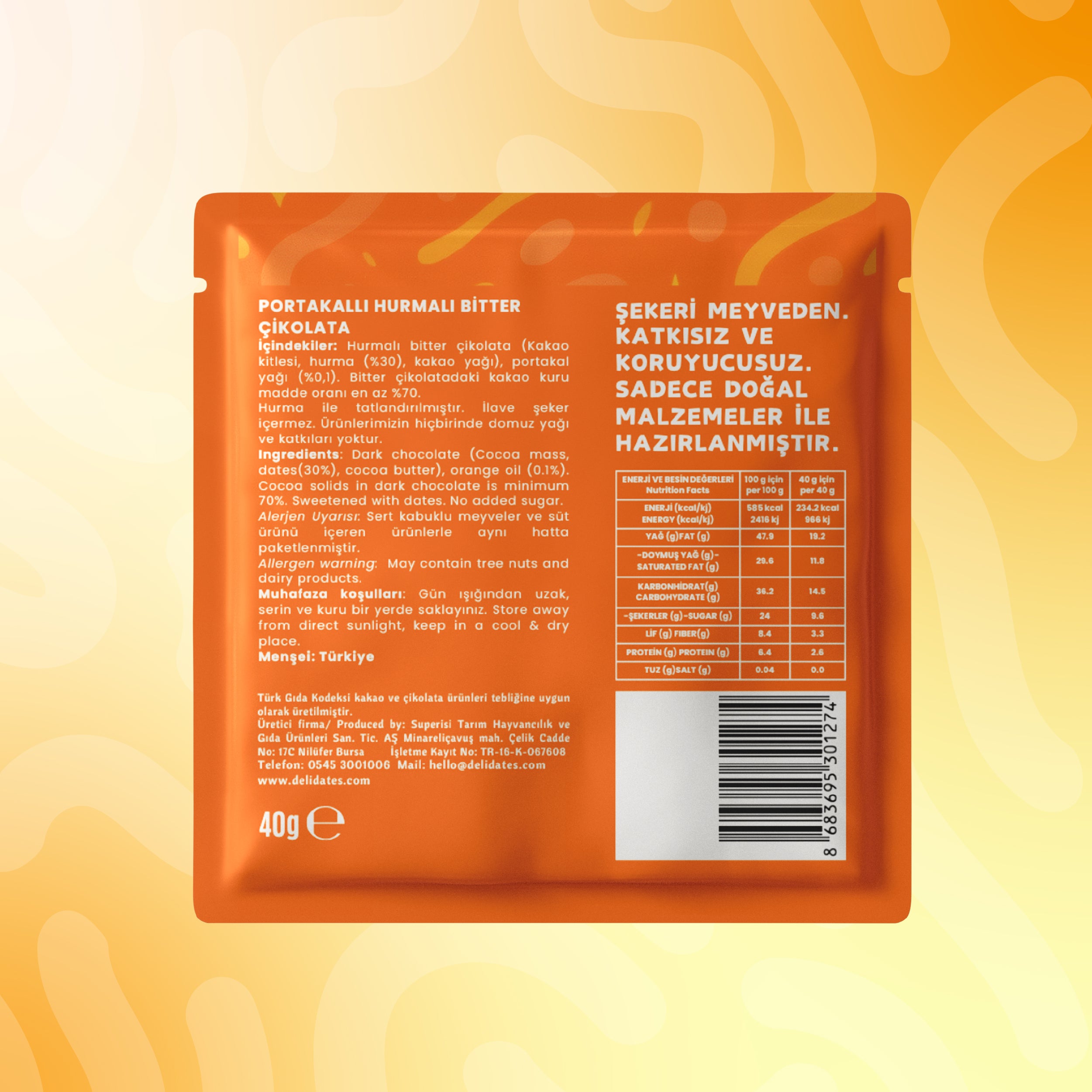 Delidates Portakallı Hurmalı Bitter Çikolata