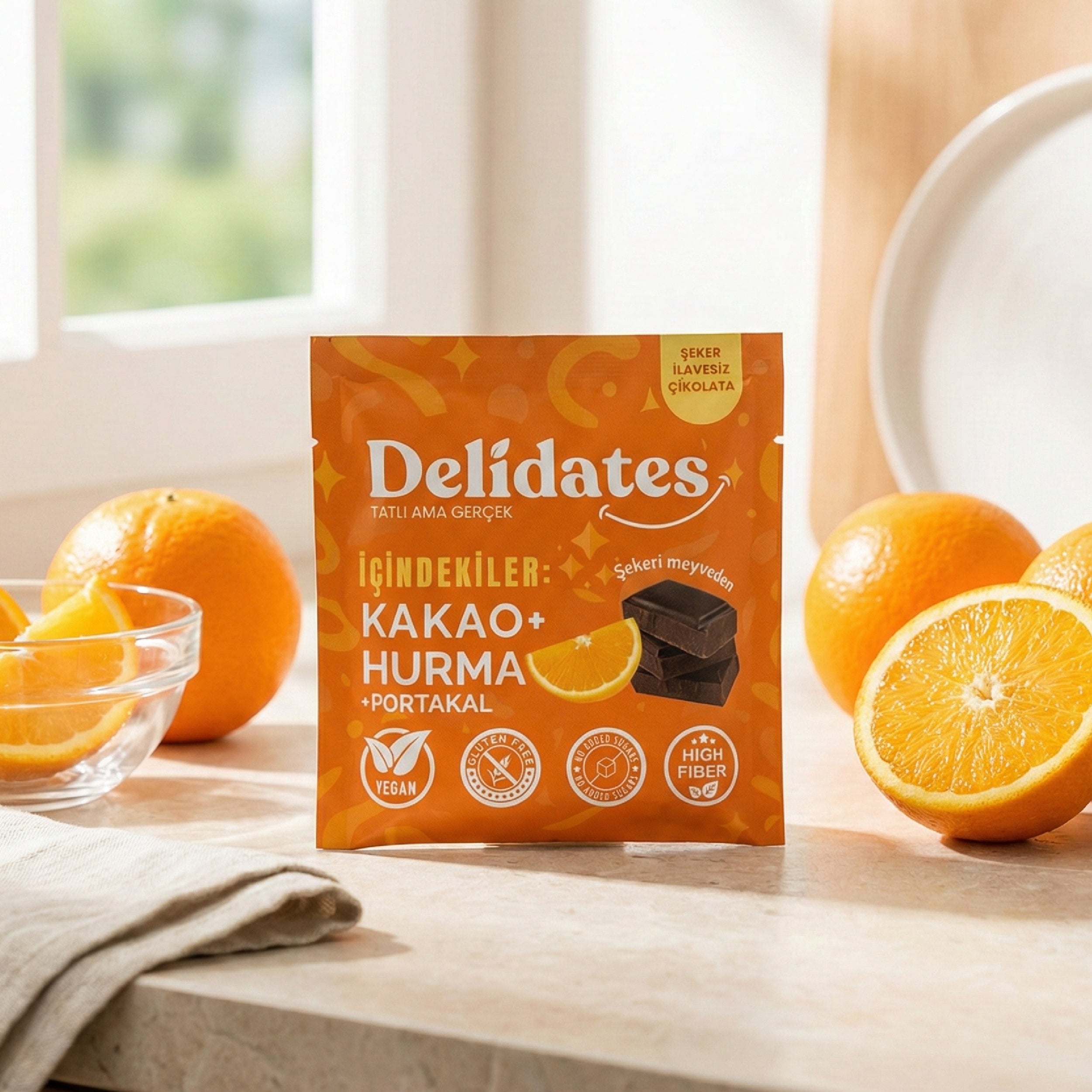 Delidates Portakallı Hurmalı Bitter Çikolata