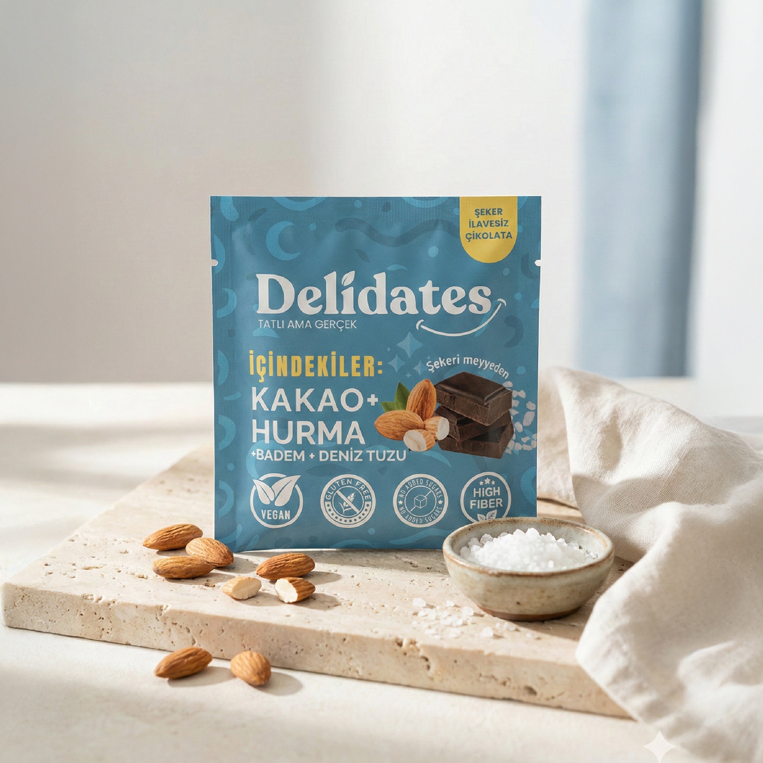 Delidates Bademli & Deniz Tuzlu Hurmalı Bitter Çikolata