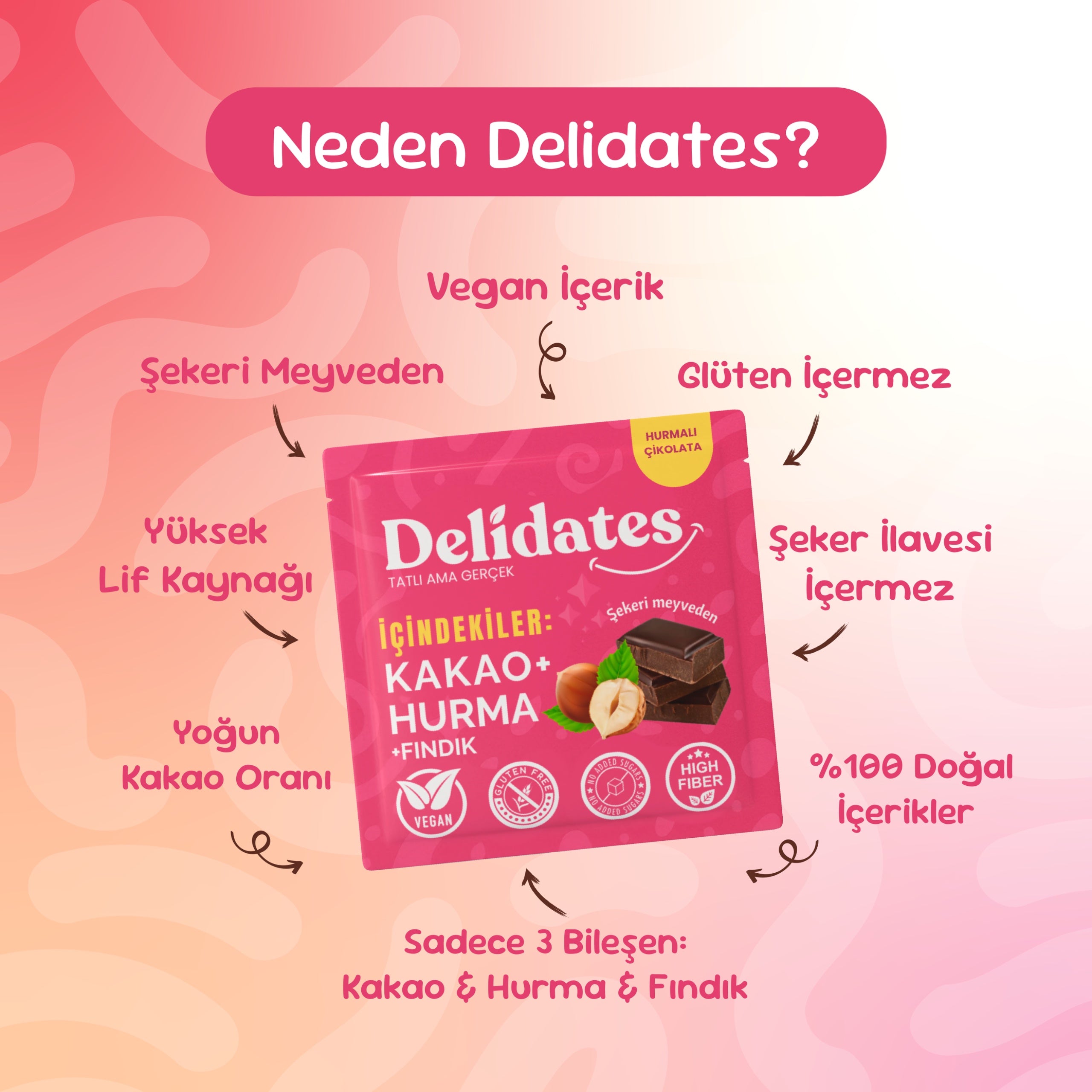 Delidates Fındıklı Hurmalı Bitter Çikolata